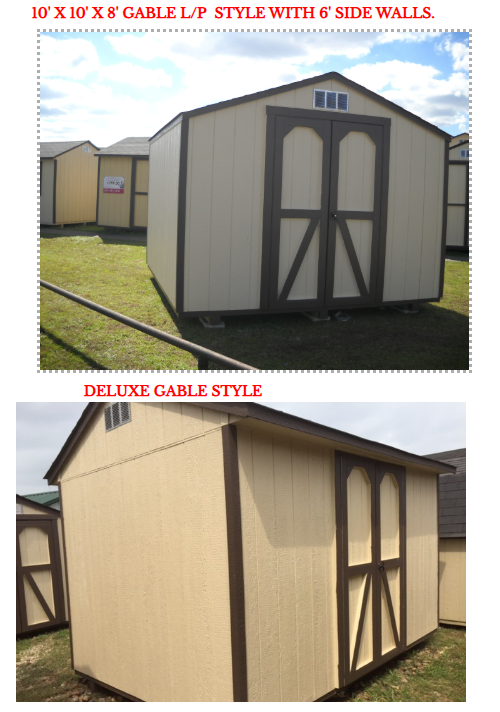 10x10x8 Gable low profile shed with 6 foot side walls